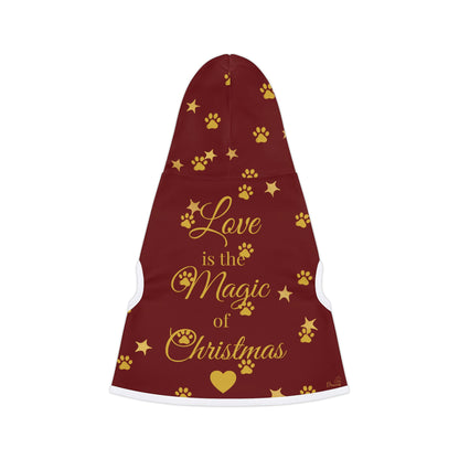 Love is the Magic of Christmas – Festive Pet Hoodie with Paws & Stars Print