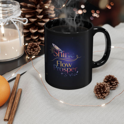 Shine Flow Prosper Mug – Cosmic Manifestation Black Edition | By Druvs
