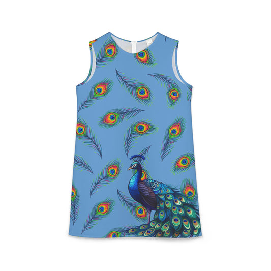 Sleeveless Dress - Blue Peacock Print