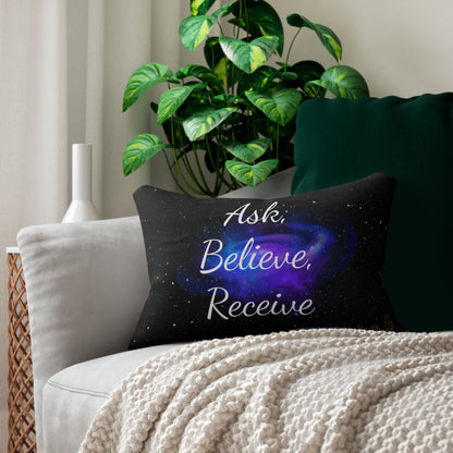 Pillow, Rectangle Pillow, Ask, Believe, Receive, Law of Attraction, Home Deco, Living Room Spun Polyester Lumbar Pillow