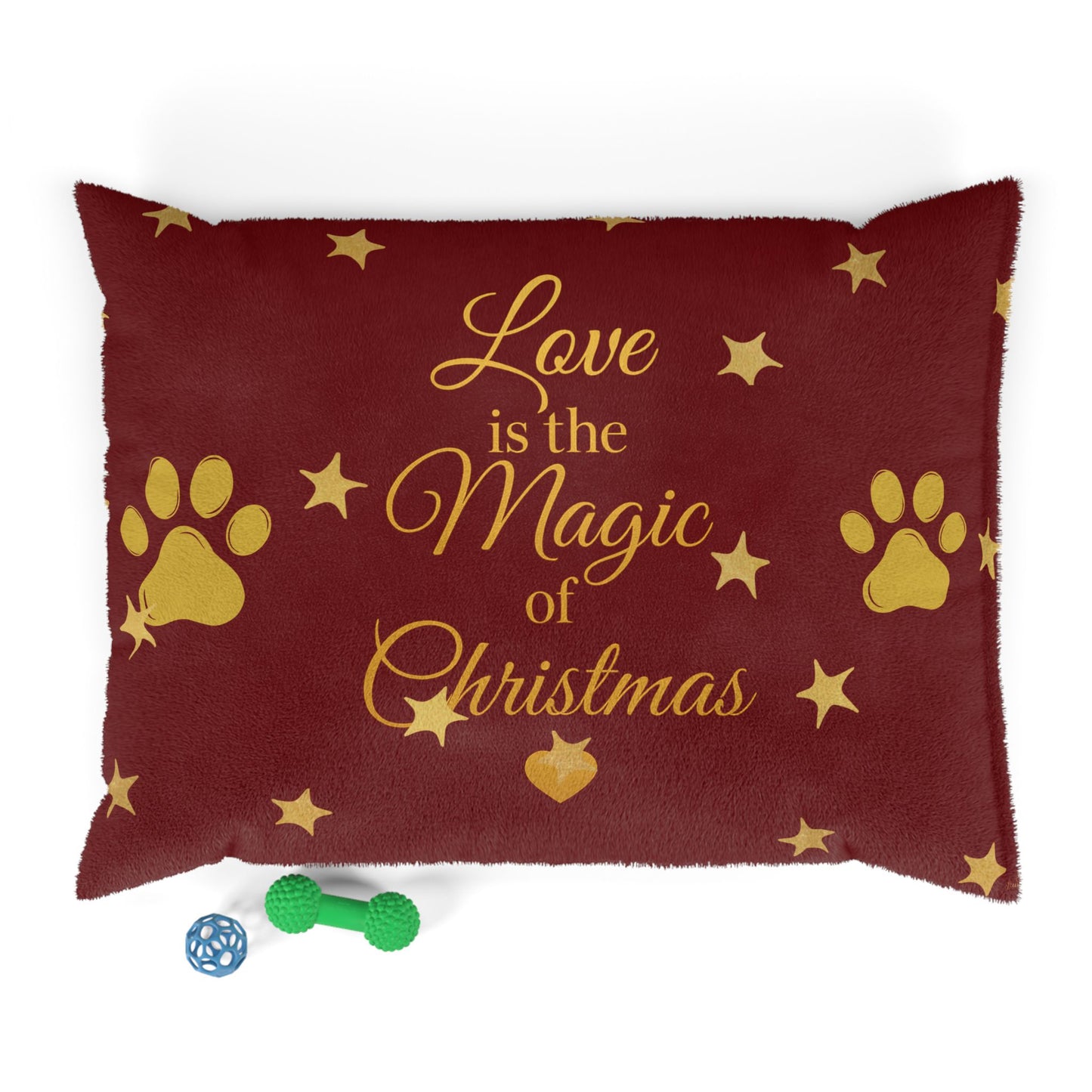“Love is the Magic of Christmas” – Holiday Pet Bed | Red & Gold Festive Design for Dogs & Cats