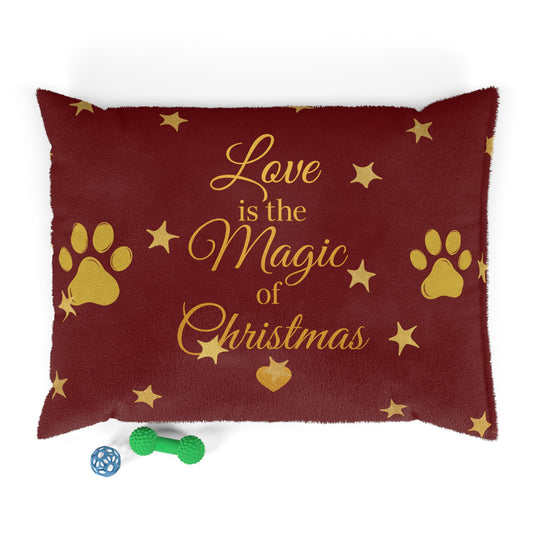 “Love is the Magic of Christmas” – Holiday Pet Bed | Red & Gold Festive Design for Dogs & Cats