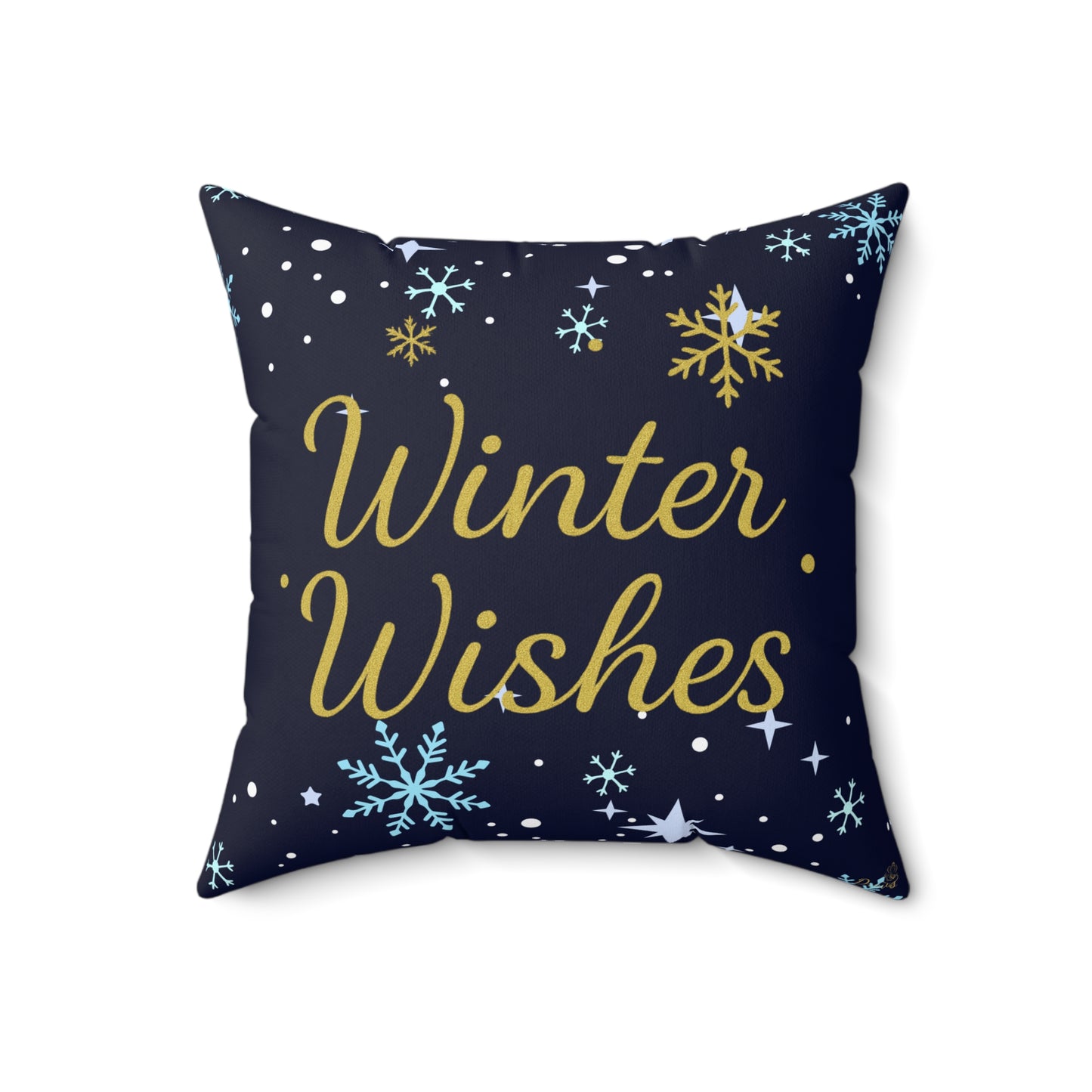 Winter Wishes Throw Pillow – Navy & Gold Christmas Cushion for Cozy Holiday Decor