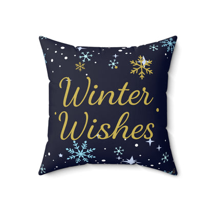 Winter Wishes Throw Pillow – Navy & Gold Christmas Cushion for Cozy Holiday Decor