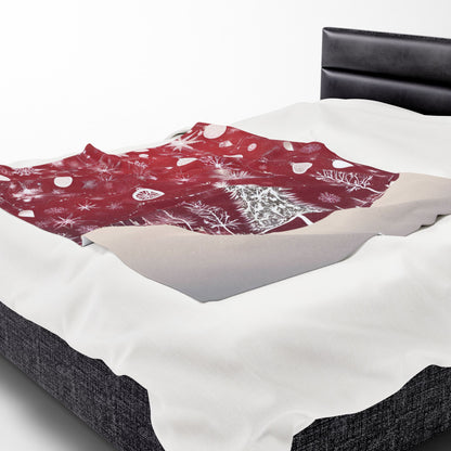 Velveteen Christmas Snowflake Blanket – Red & White Cozy Holiday Throw