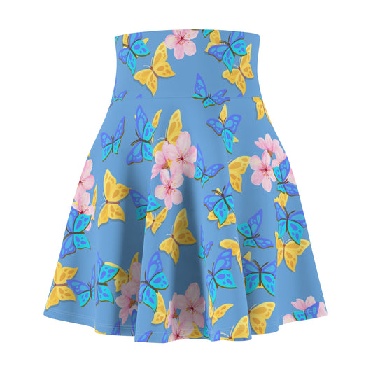 Bloom & Butterflies Skater Skirt – Spring Floral Print by Druvs