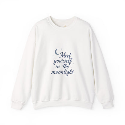 Meet Yourself in the Moonlight – Self-Reflection Quote Sweatshirt (Unisex)