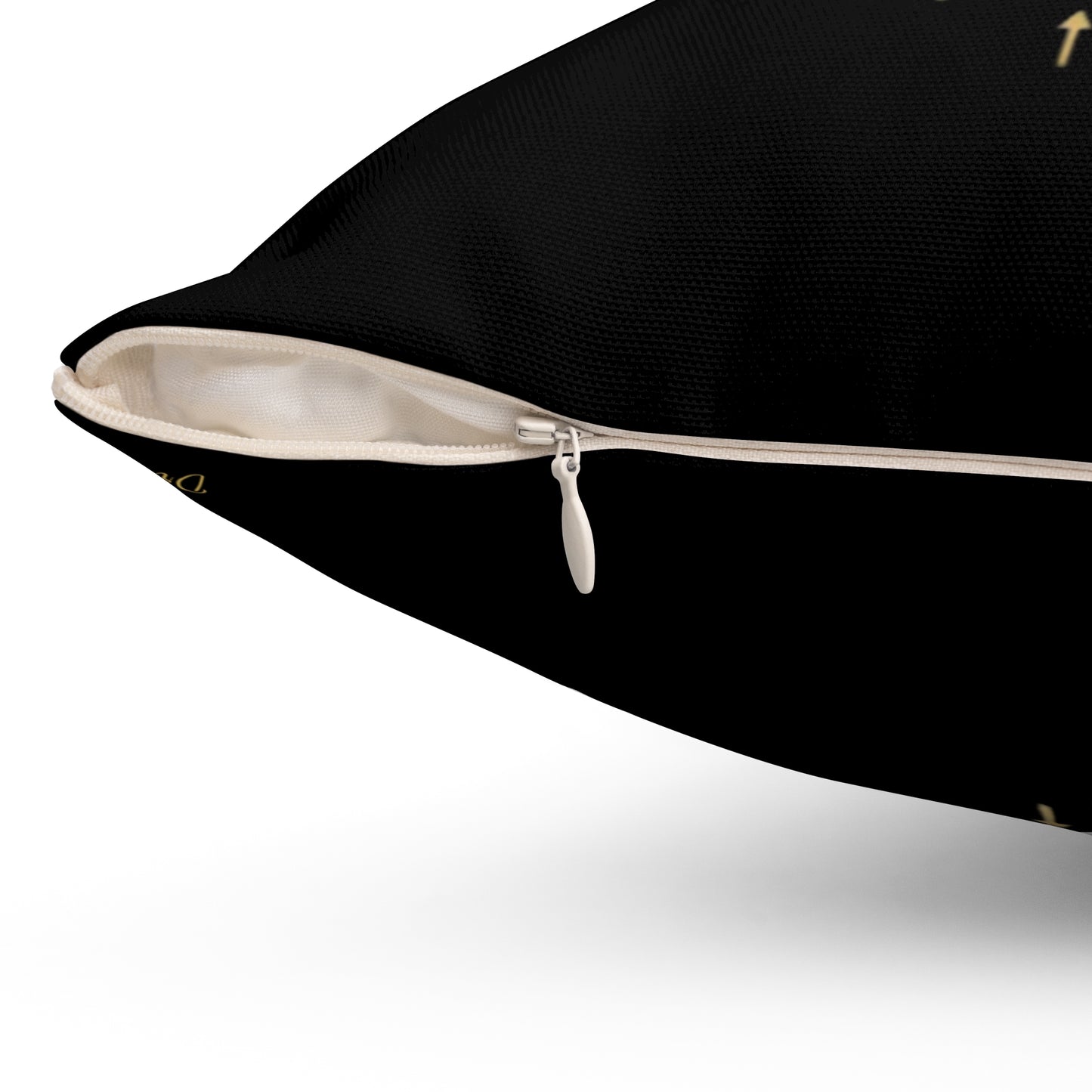 Shine, Flow, Prosper Luxe Cushion – Elegant Gold Affirmation Pillow by Druvs