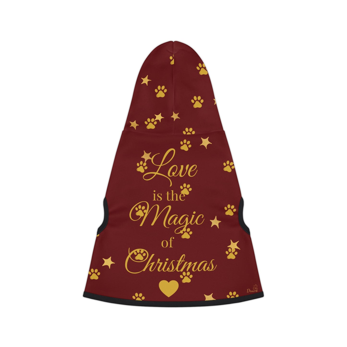 Love is the Magic of Christmas – Festive Pet Hoodie with Paws & Stars Print