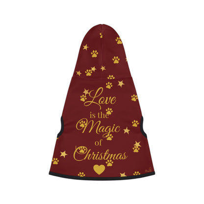 Love is the Magic of Christmas – Festive Pet Hoodie with Paws & Stars Print