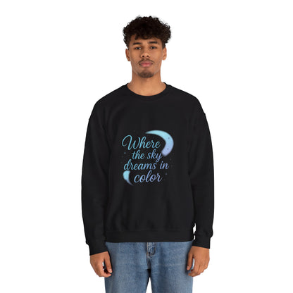 Where the Sky Dreams in Color – Celestial Moon Sweatshirt (Unisex, Multicolor Print)