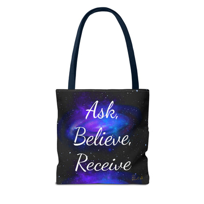 Ask Believe Receive Tote Bag – Manifestation Galaxy Shopper by Druvs