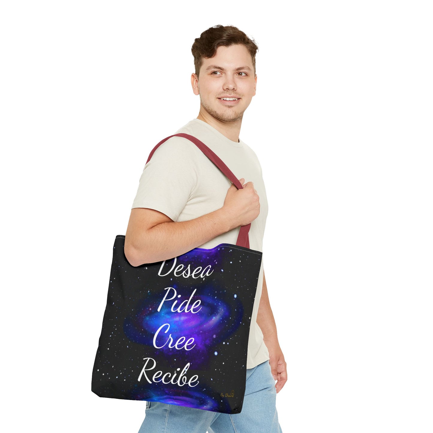 Desea Pide Cree Recibe Tote Bag – Bolsa Cósmica de Afirmaciones Espirituales por Druvs