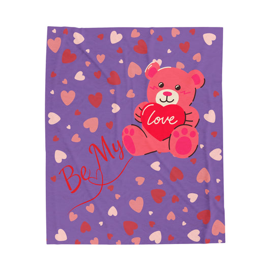 Plush Blanket with Be My Love Teddy Bear Hearts Design