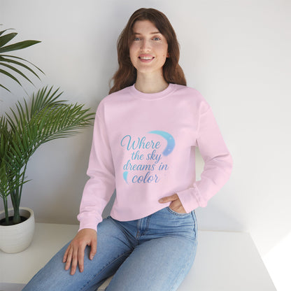 Where the Sky Dreams in Color – Celestial Moon Sweatshirt (Unisex, Multicolor Print)