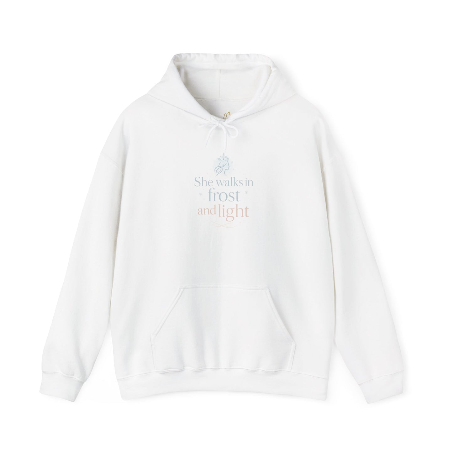 She Walks in Frost and Light – Winter Goddess Hoodie