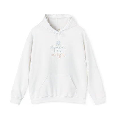 She Walks in Frost and Light – Winter Goddess Hoodie