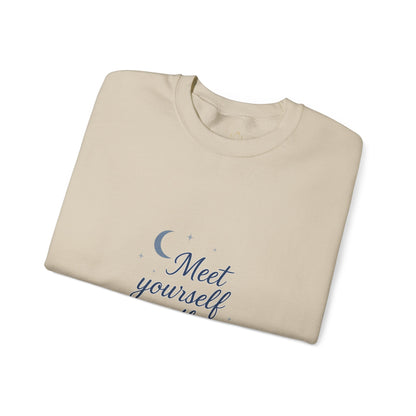 Meet Yourself in the Moonlight – Self-Reflection Quote Sweatshirt (Unisex)
