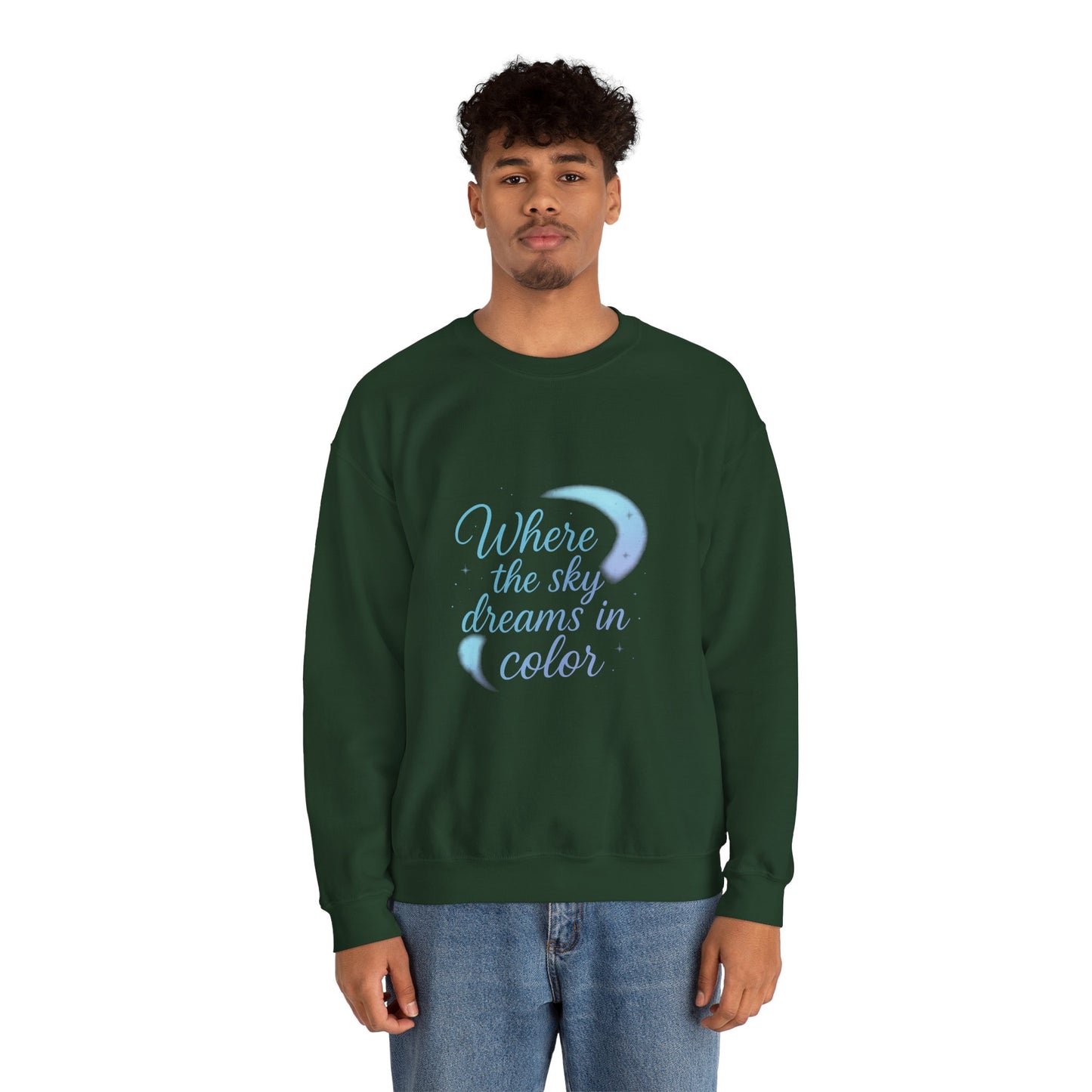 Where the Sky Dreams in Color – Celestial Moon Sweatshirt (Unisex, Multicolor Print)