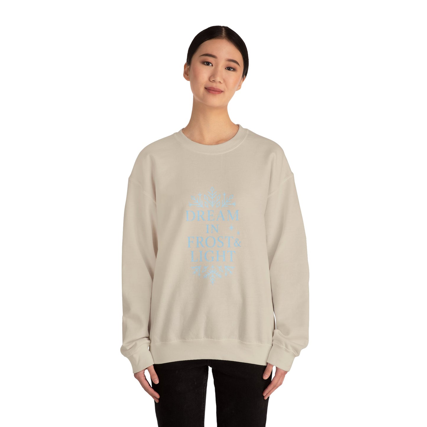 Dream in Frost & Light – Navy Winter Affirmation Sweatshirt | Cozy Snowflake Edition