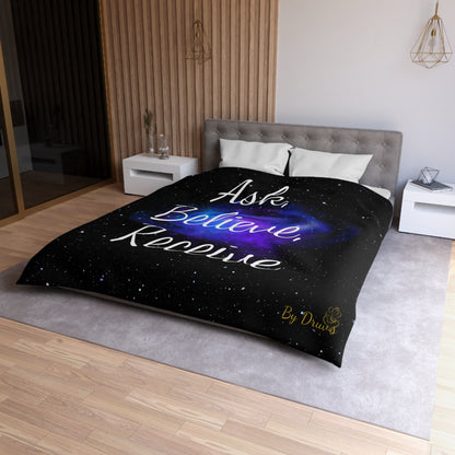 Ask Believe Receive Duvet Cover – Law of Attraction Cosmic Bedding by Druvs (Multiple Sizes, Worldwide Shipping)