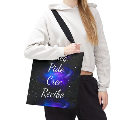 Desea Pide Cree Recibe Tote Bag – Bolsa Cósmica de Afirmaciones Espirituales por Druvs