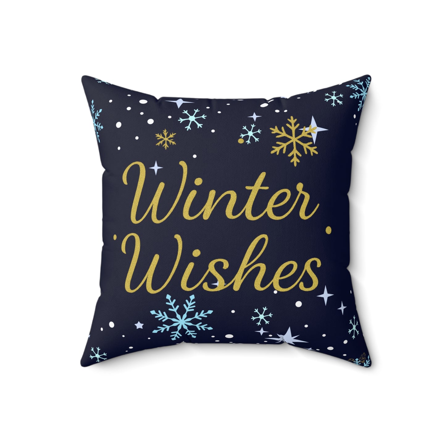 Winter Wishes Throw Pillow – Navy & Gold Christmas Cushion for Cozy Holiday Decor