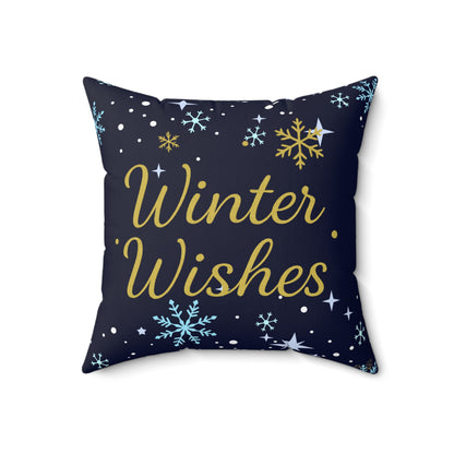 Winter Wishes Throw Pillow – Navy & Gold Christmas Cushion for Cozy Holiday Decor