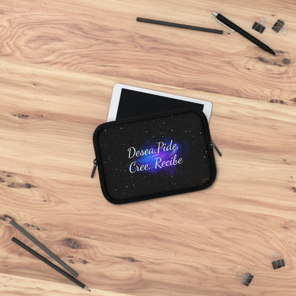 “Desea, Pide, Cree, Recibe” Laptop Sleeve – Galaxy Manifestation Case by Druvs (Multiple Sizes)