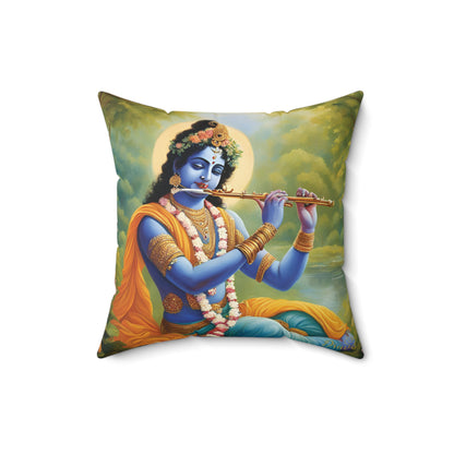 Lord Krishna Playing Flute Cushion Pillow – Spiritual Home Decor