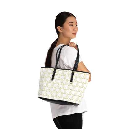 White Druvs Monogram Shoulder Bag – Elegant Leather Tote | 100% PU
