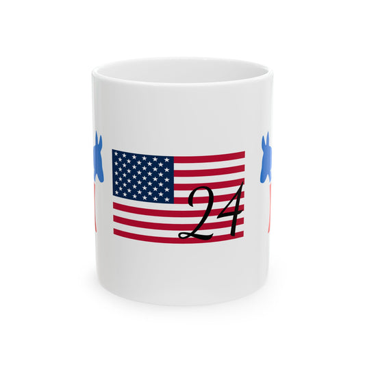 Democratic 2024 Mug – Patriotic Coffee Cup with Donkey & USA Flag