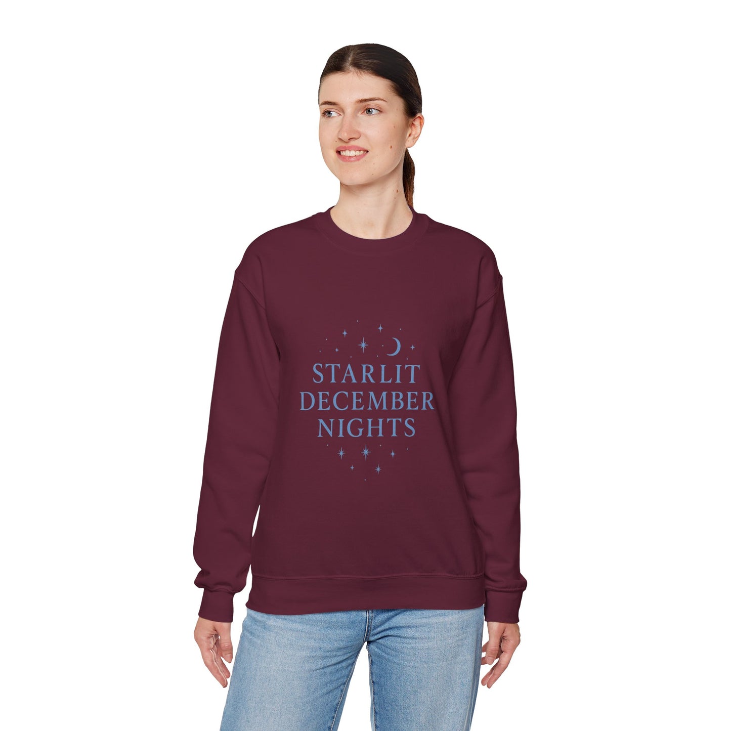 Starlit December Nights – Forest Green Winter Sweatshirt | Cozy Celestial Edition
