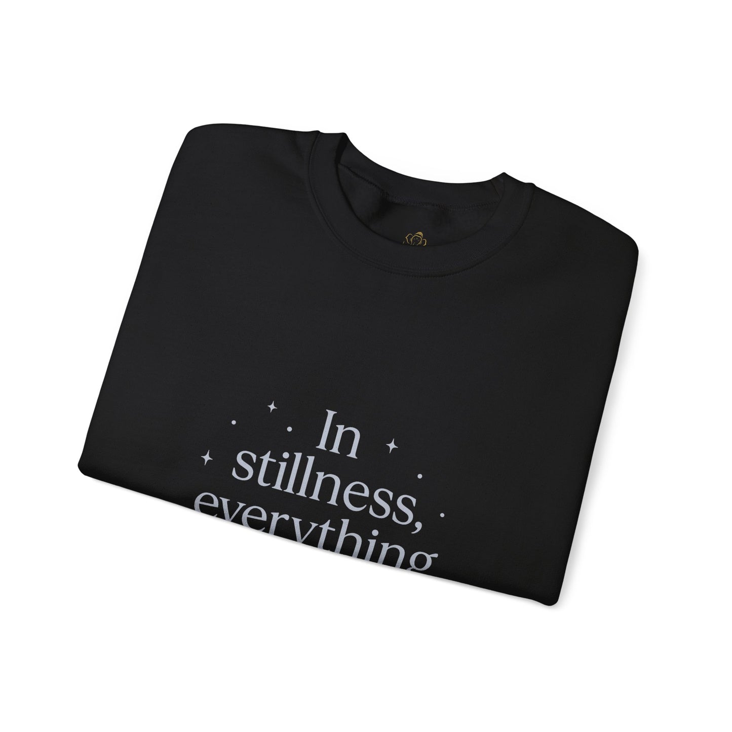 In Stillness, Everything Shines – Minimalist Winter Quote Sweatshirt