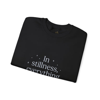 In Stillness, Everything Shines – Minimalist Winter Quote Sweatshirt