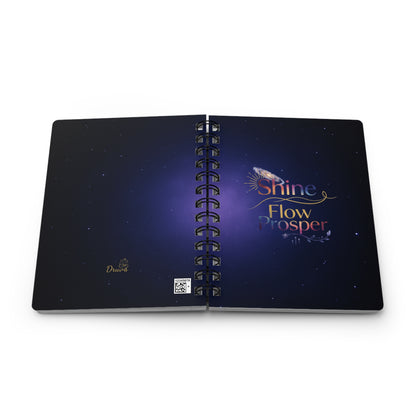 Shine Flow Prosper Journal – Cosmic Manifestation Spiral Notebook by Druvs