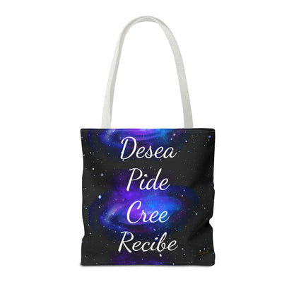 Desea Pide Cree Recibe Tote Bag – Bolsa Cósmica de Afirmaciones Espirituales por Druvs