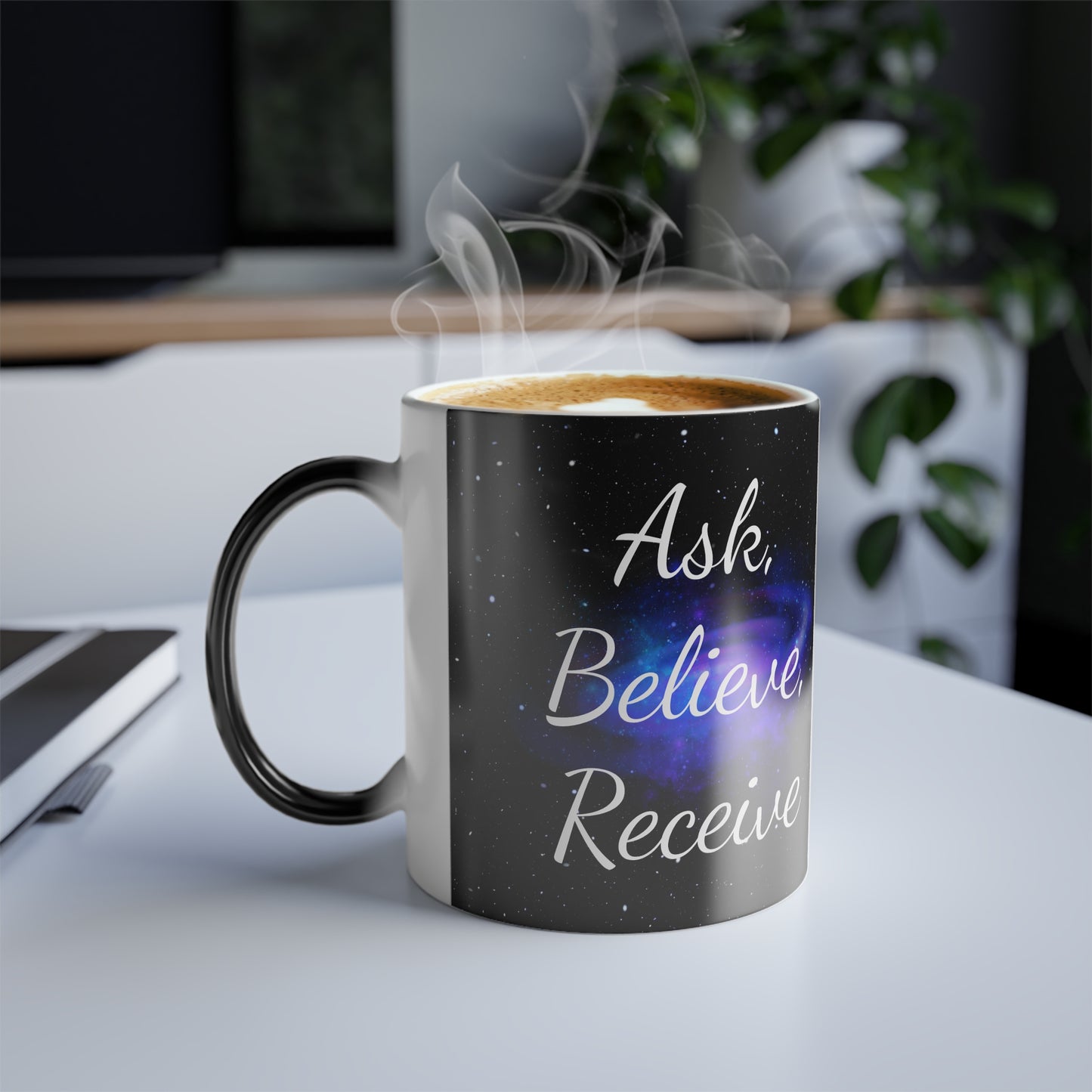 Ask. Believe. Receive. Color-Changing Magic Mug – Cosmic Morphing Affirmation Cup