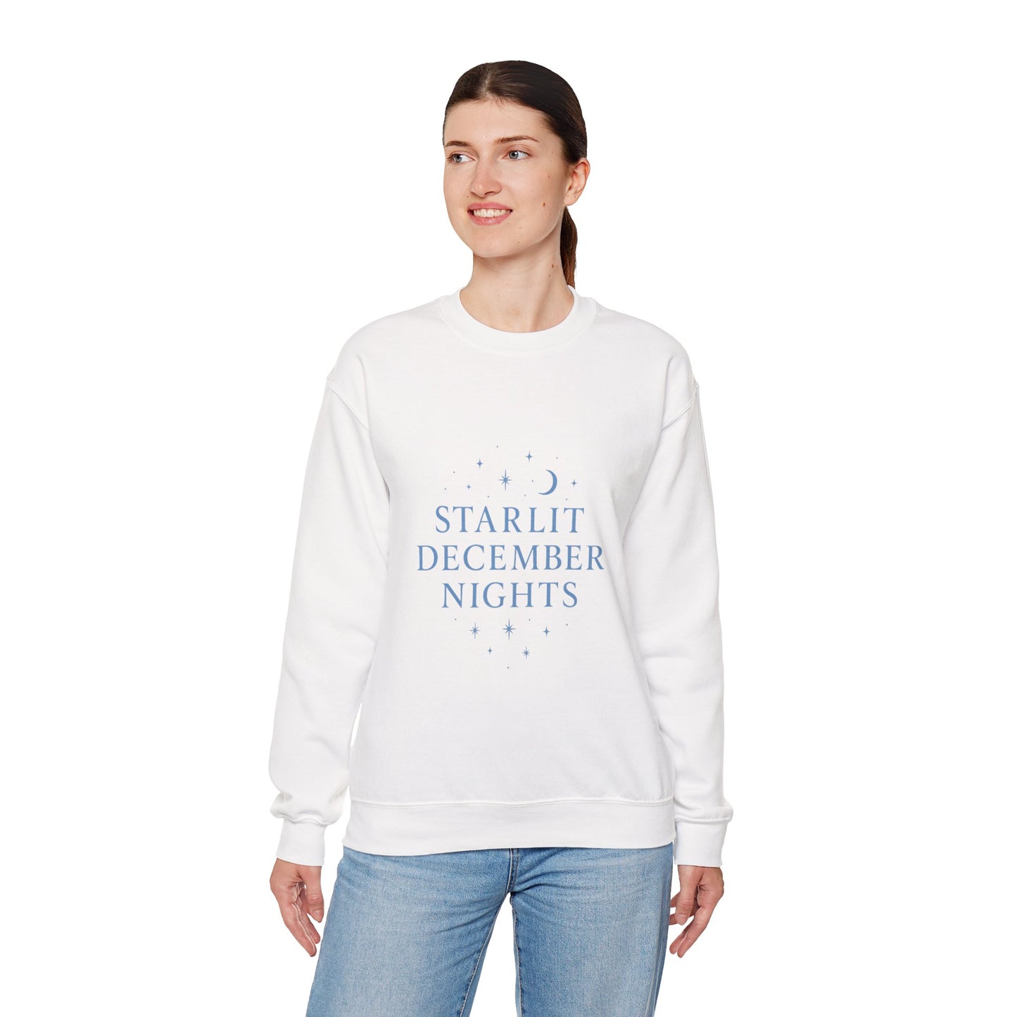 Starlit December Nights – Forest Green Winter Sweatshirt | Cozy Celestial Edition