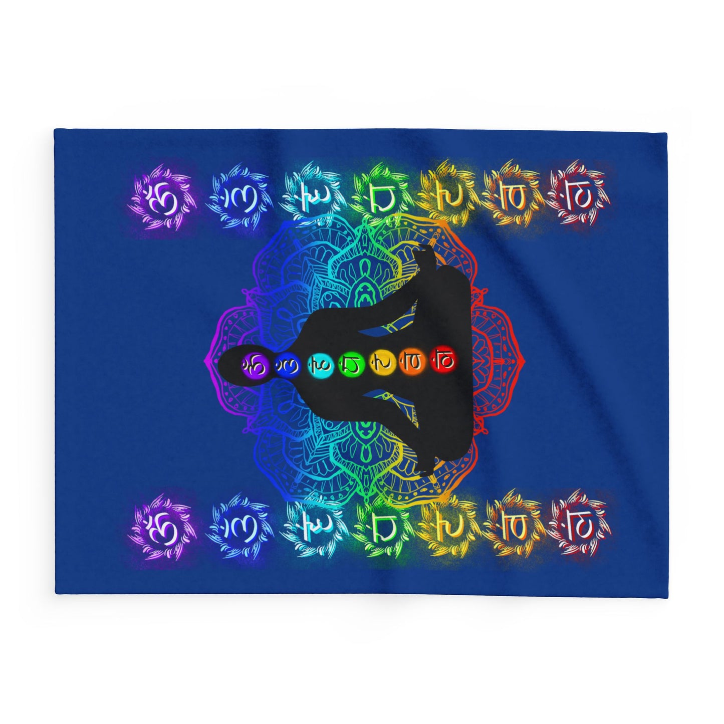 Chakra Meditation Fleece Blanket – Rainbow Energy Silhouette on Mandala | Druvs