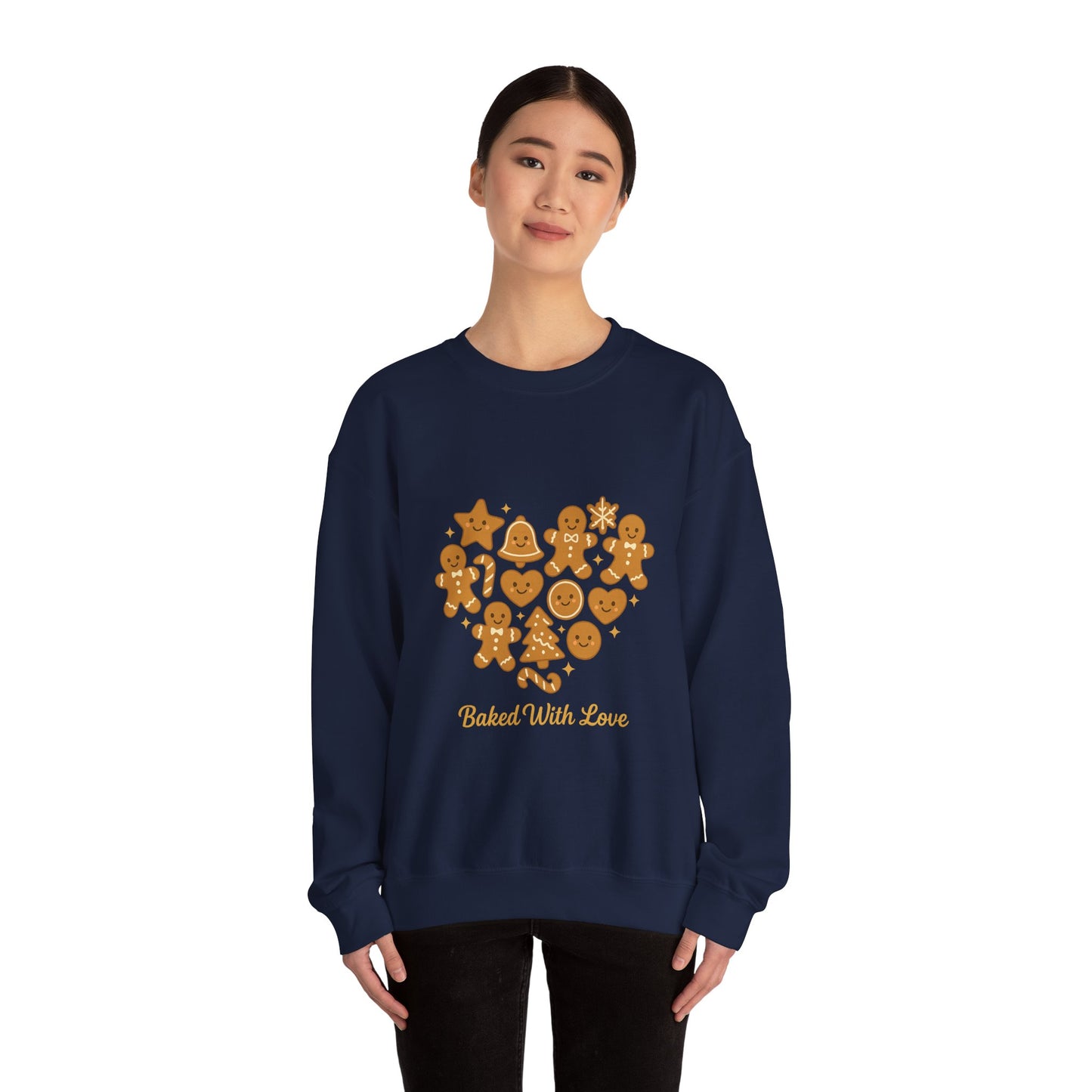 “Baked With Love” Gingerbread Cookie Sweatshirt – Holiday Unisex Cozy Pullover