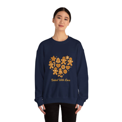“Baked With Love” Gingerbread Cookie Sweatshirt – Holiday Unisex Cozy Pullover