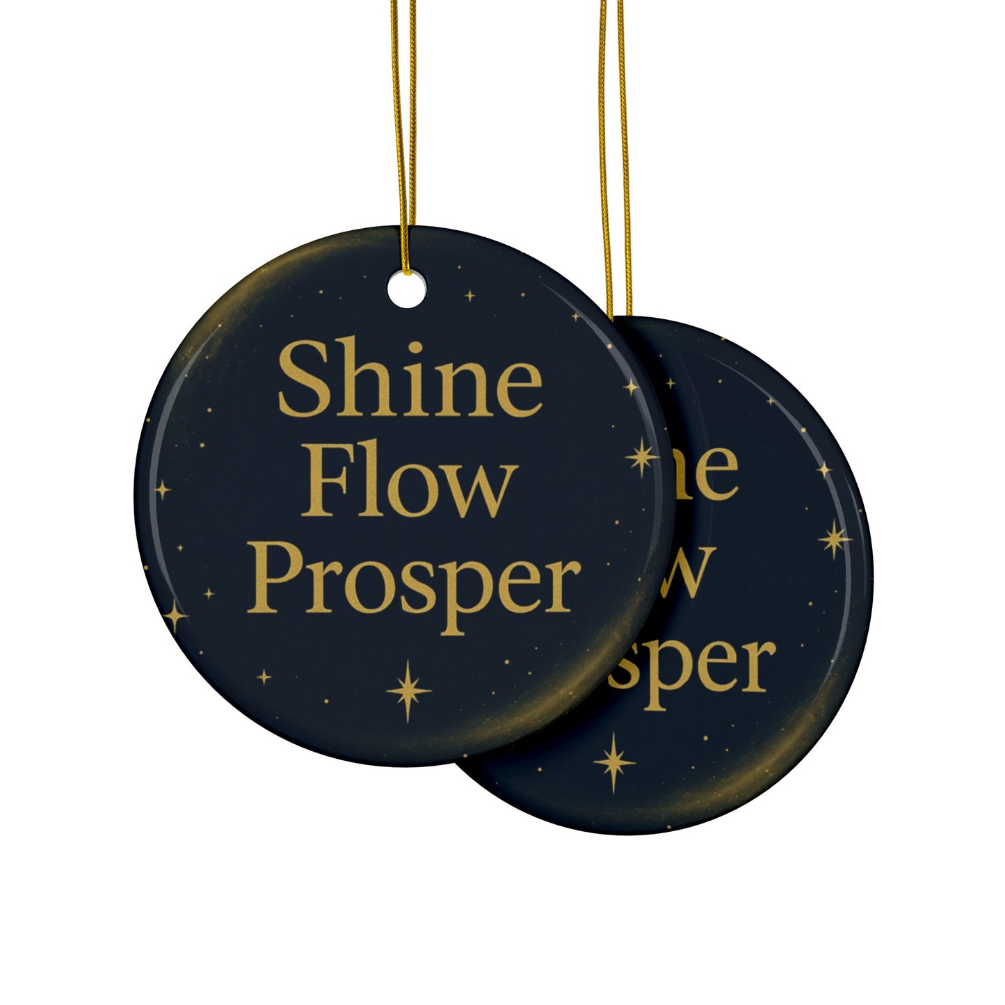 Shine • Flow • Prosper Cosmic Ornament – Navy & Gold Ceramic Holiday Decor