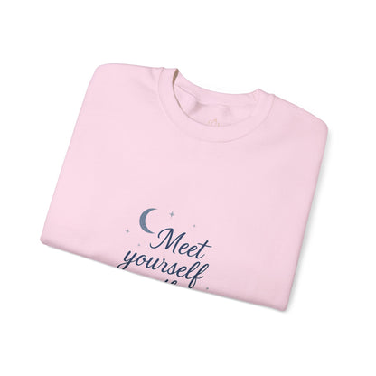 Meet Yourself in the Moonlight – Self-Reflection Quote Sweatshirt (Unisex)