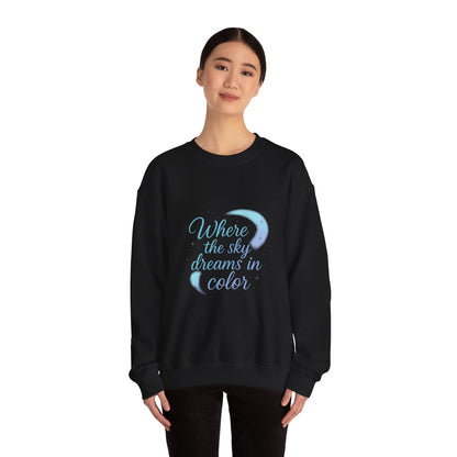 Where the Sky Dreams in Color – Celestial Moon Sweatshirt (Unisex, Multicolor Print)