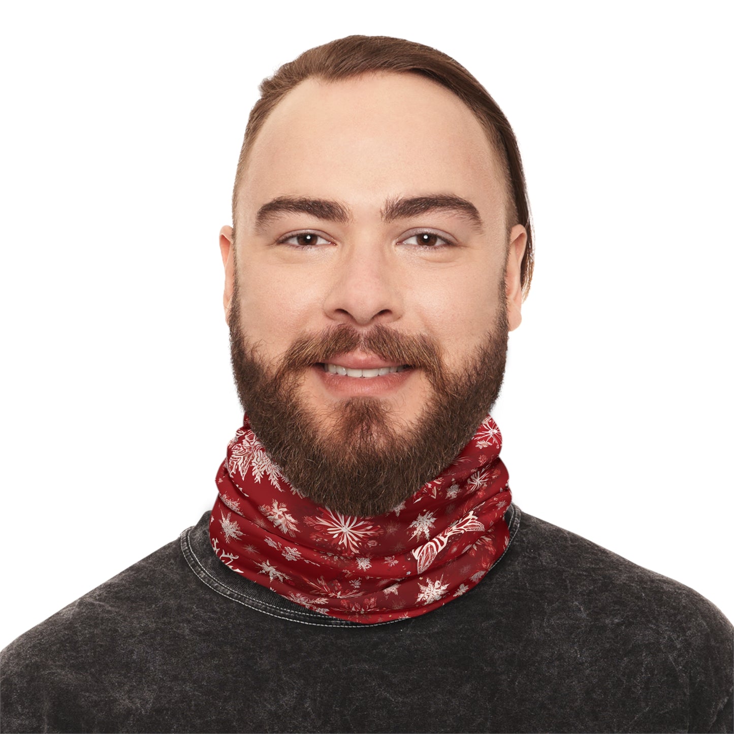 Red Snowflake Neck Gaiter – Winter Face Cover with Adjustable Drawstring
