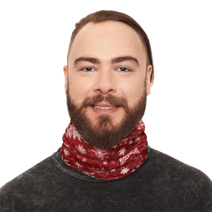 Red Snowflake Neck Gaiter – Winter Face Cover with Adjustable Drawstring