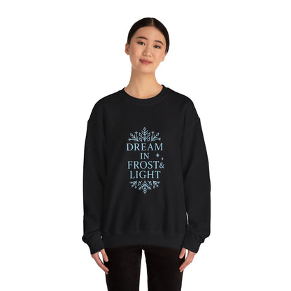 Dream in Frost & Light – Navy Winter Affirmation Sweatshirt | Cozy Snowflake Edition