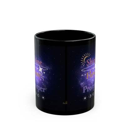 Shine Flow Prosper Mug – Cosmic Manifestation Black Edition | By Druvs