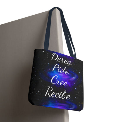 Desea Pide Cree Recibe Tote Bag – Bolsa Cósmica de Afirmaciones Espirituales por Druvs
